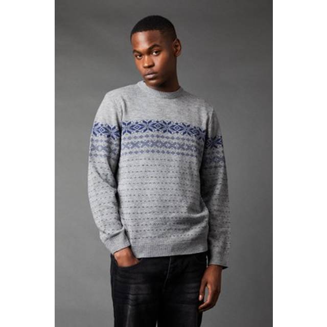 Burton mens casual jumper grey nordic pattern crew neck comfortable fit