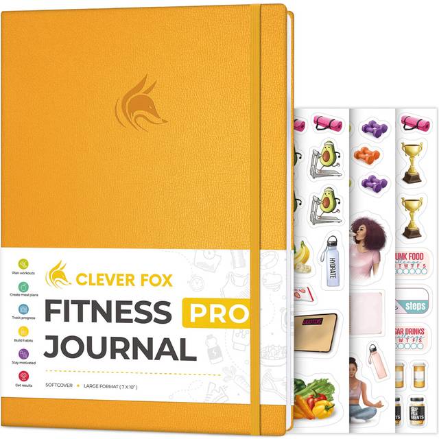 Clever Fox Fitness Journal PRO ? Workout Planner with Meal Planner & Habit Tracker ? Exercise Log Book ? Fitness Planner, 6 Months (Amber Yellow)