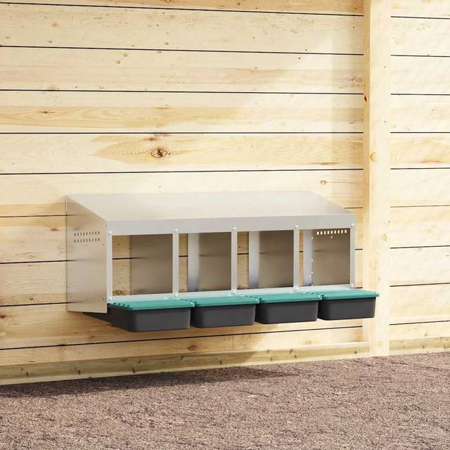 vidaXL Chicken Nesting Box 4 Compartments Wall-Mounted Galvanised Steel - Silver