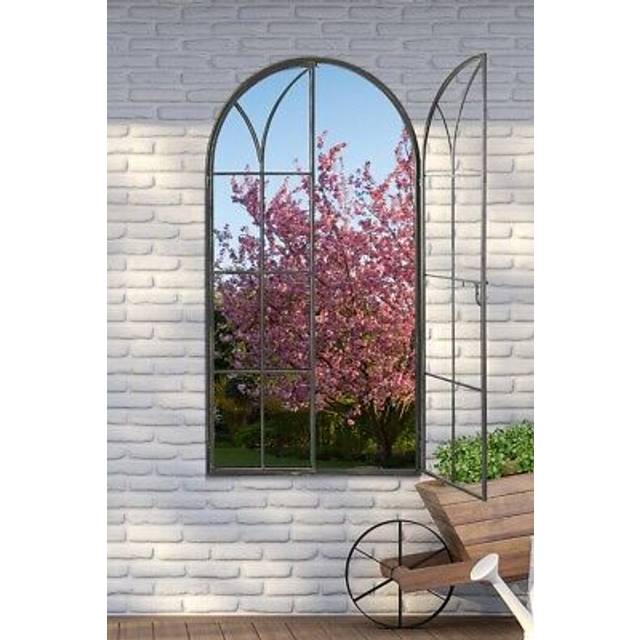 Mirroroutlet Summer View Metal Arch Garden Mirror 160cm X 85cm, Black
