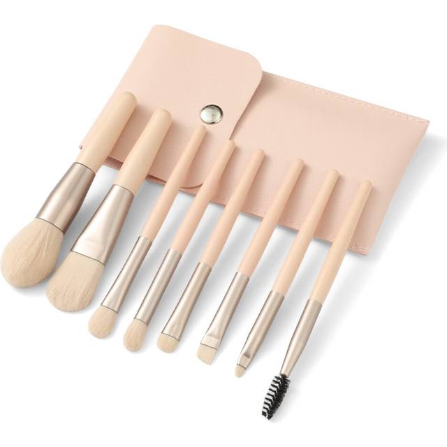 Liasun Travel Makeup Brush Set 8PCS Mini Size Premium Synthetic Fiber Foundation Blush Concealer Eyebrows Eye Shadow Angled brush Lip Make up Brush Wi