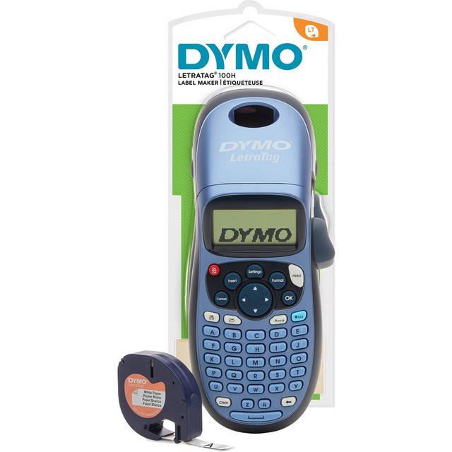 Dymo S0883990 LetraTag Handheld Label Maker, ABC Keyboard Label Printer with Easy-to-Use, 13 Character LCD Screen, for Home or Office, Blue, LT-100H,
