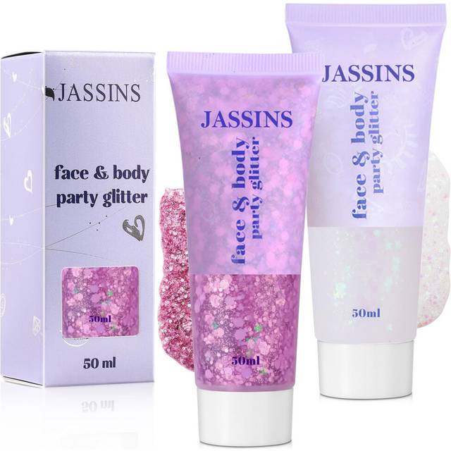 JASSINS 2 Pack Face Body Glitter  100ml Pink and White Glitter Gel Makeup for Women Girls Kids  Singer Concerts Festival Rave Accessories  Chunky Merm