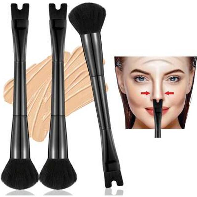 SHEIN Double-Ended Blush Brush Contour Brush, Soft-Bristled Highlight Brush, U-Shaped Nose Bridge, Highlight Shadow Brush, Makeup Tool