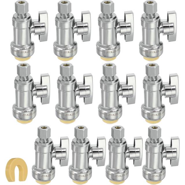 12 pcs straight stop valve 1/2" x 3/8" compression water shut off valve silver