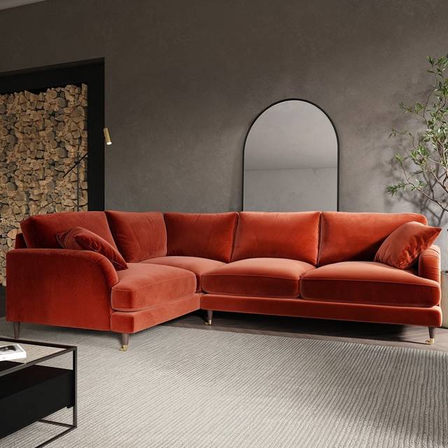 Burnt Orange Velvet 4 Seater Left Hand Corner Sofa - Payton