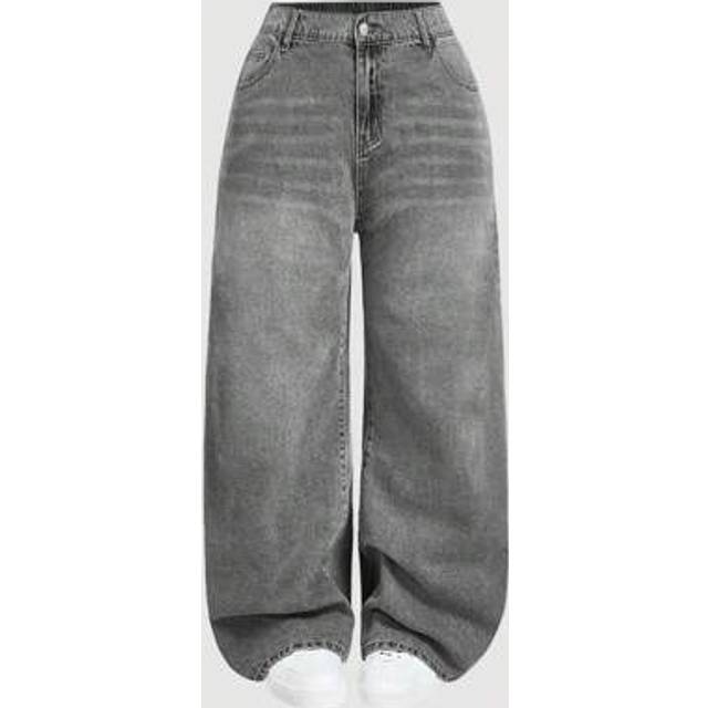 SHEIN Plus Size Low Waist Loose Wide Leg Blue Jeans,Stacked Women Jeans,Women Mom Jeans,Vintage Bootcut Women Jeans