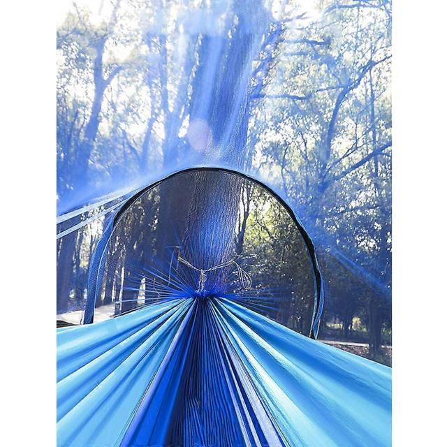 (blue, One size) NEW Arrive Double Hammock Swing Bed, Portable Hammock with Mosquito Net, Camping Hammocks for Outside