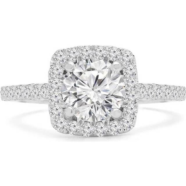 Majesty Diamonds MD240276-9 1.66 CTW Round Lab Created Diamond Cushion Halo Engagement Ring with Accents in 14K White Gold - Size 9