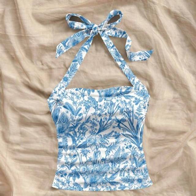2st/set Damgrimma rygglös blomma Ruched sommar linnekläder - Multifärgad (L,M,S,XL,XS)