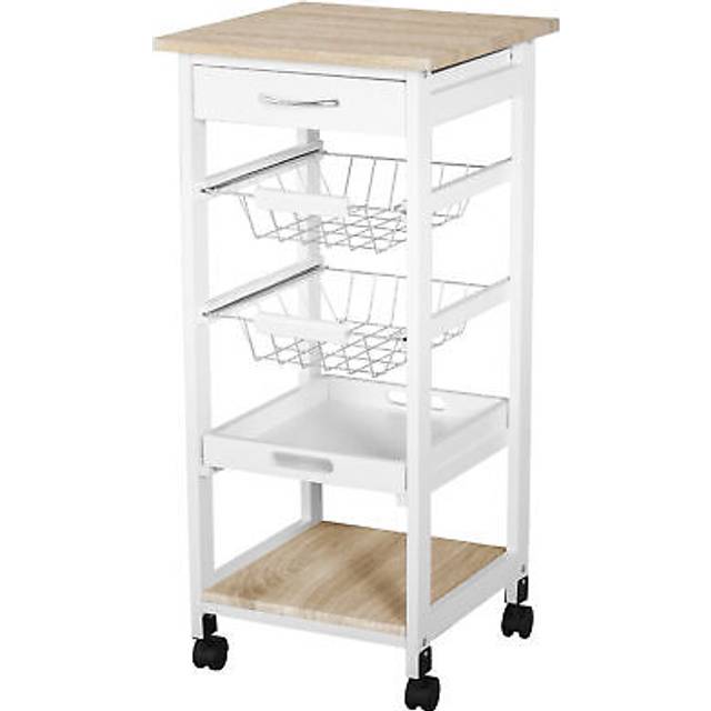 Homcom mobile rolling kitchen island trolley for home metal baskets tray shelves