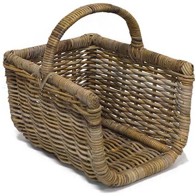 Fireside open sided shopper medium log basket wicker rattan wood storage - grey