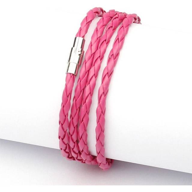 (rose red) Fashion Wristband Wrap Cuff Unisex Women Men Pu Leather Bracelet Jewelry Gifts
