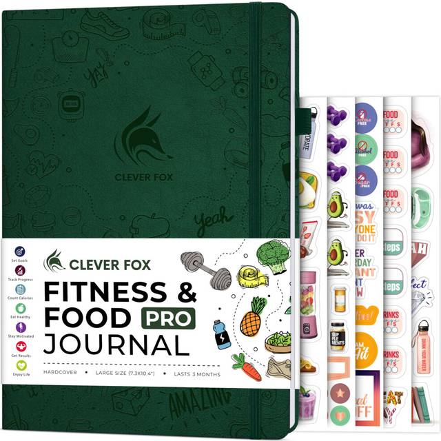 Clever Fox Fitness & Food Journal PRO ? Daily Workout & Meal Planner for Women & Men ? Exercise & Weight Loss Diary Notebook, 18 x 25.5cm (Forest