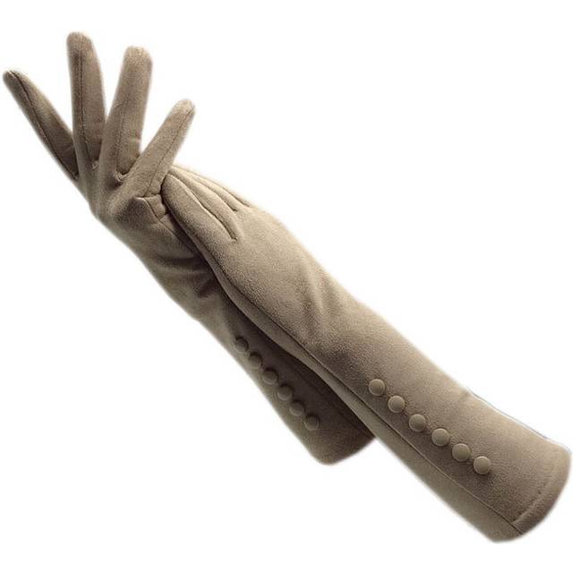 (One Size, Beige) Gloves winter ladies gloves suede long 35CM arm suede fashion suede touch