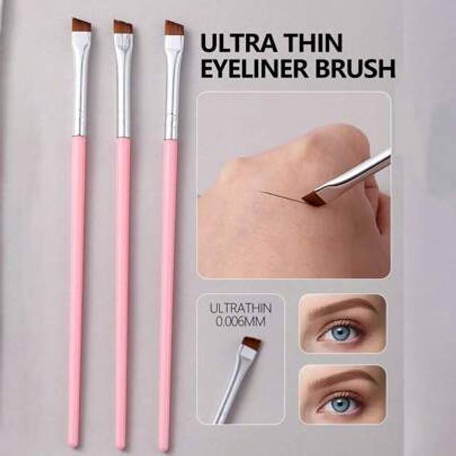 SHEIN 3pcs Eyeliner Brush Set, Including Angled Eyeliner Brush, Flat Eyebrow Brush, And Thin Precision Brush For Liquid Eyeliner