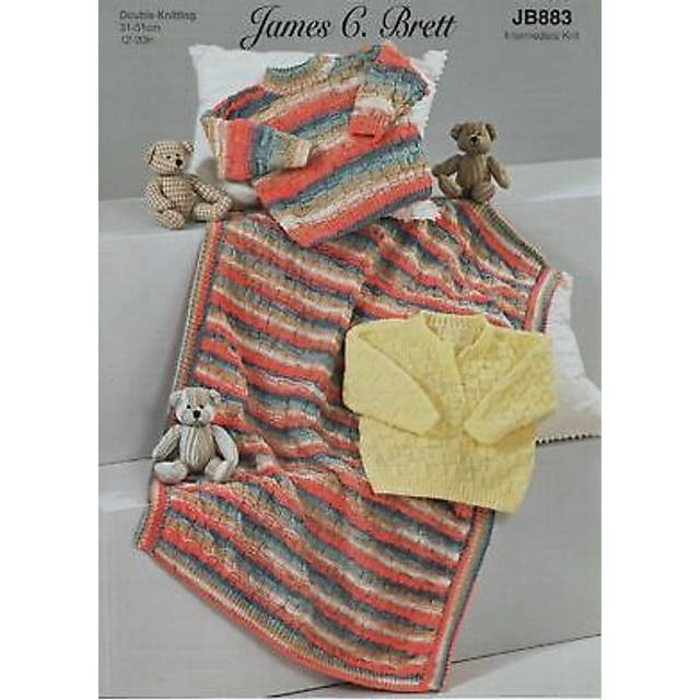 James Brett JB883 Intermediate Double Knit Knitting Pattern Baby Sweaters & Blanket