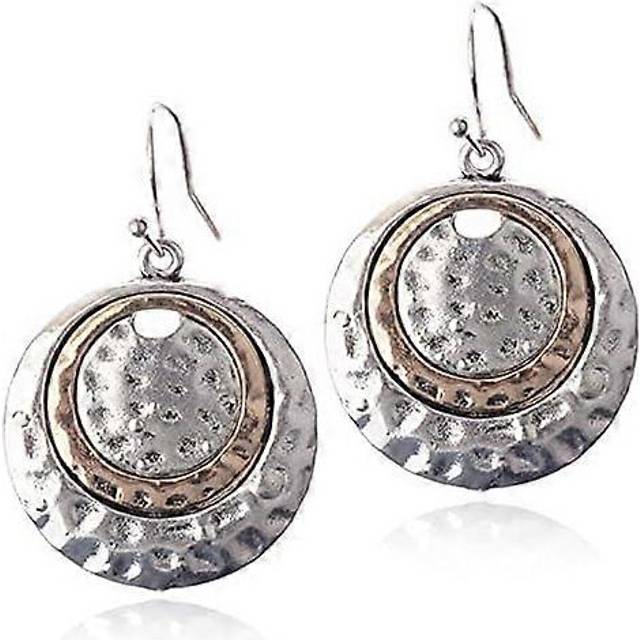 (As show, One size) Heyone Handmade Ethnic Boho Retro Gold Matte Small Round Circle Dangle Drop Earrings Vintage Silver Hoop Hook Earrings for Women G