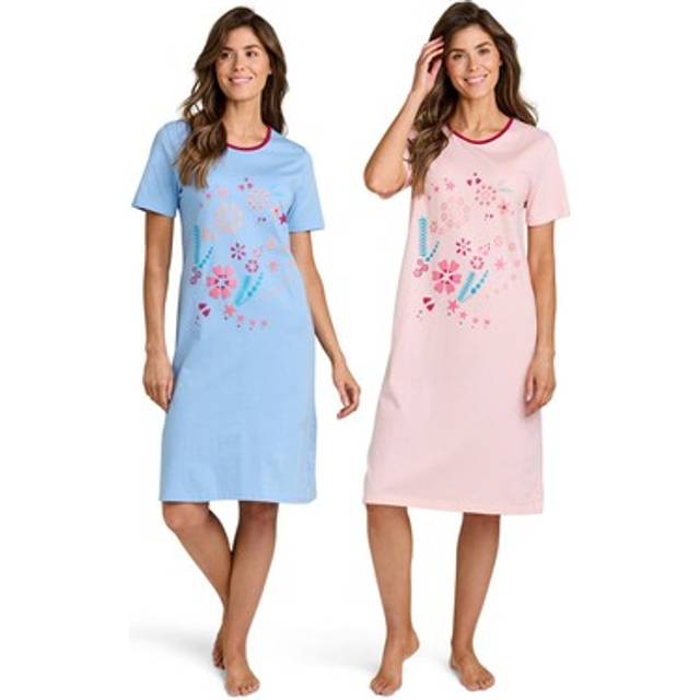 Ladies nighties with contrast trim binding (pack of 2) 100% cotton nightdresses