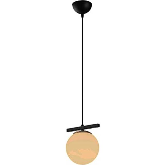 Opis PL6 (?17cm) - Stylish Pendant lamp with White Glass Ball and Black Metal and Copper Fitting