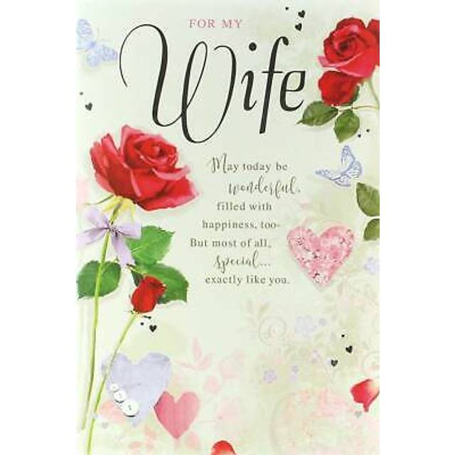 Wife birthday card - pink flowers and butterflies with gold foil finish 9x6"