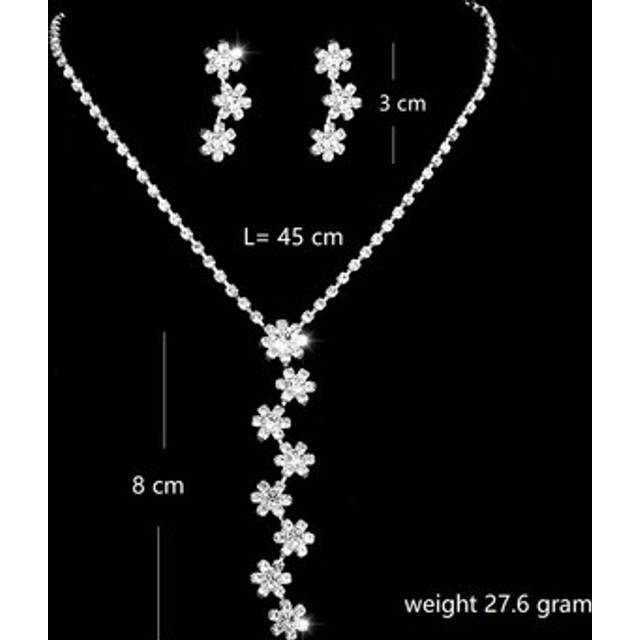 Crystal diamante flowers silver necklace and earrings set costume jewellery