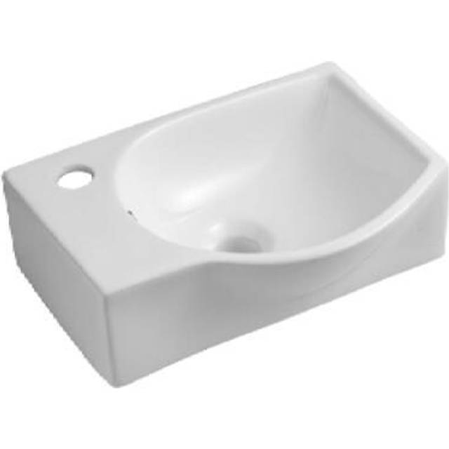 Wash sink basin small wall hung bathroom gloss white left hand ceramic