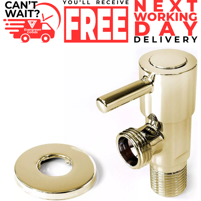 "Xcel Home Gold Stop Isolation Valve for Douche | On/Off Muslim Shattaf Plated Tap | Toilet Bidet Spray Single Lever Angle Switch | 1/2"" BSP"