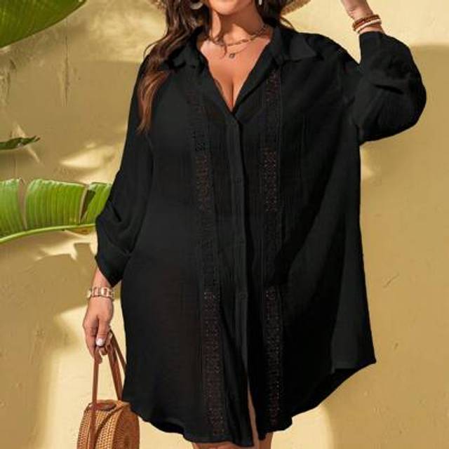Swim Chiccia Plus Size Women Lace Patchwork Long Sleeve Blouse/Kimono Style