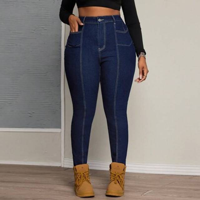 SHEIN Plus Size Stretch Denim Jeans With Symmetrical Paneled Design