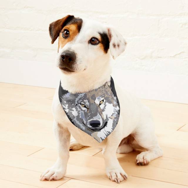 (Wolf Face=1906) 2-in-1 Pet Bandana Collar with Quick Release Buckle & D-Ring Adjustable Cat Scarf for Large/XLarge/XXLarge Dogs, Double-Sided Polyest