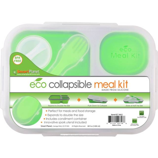 Smart Planet EC34 Large 3Compartment Eco Silicone Collapsible Meak Kit Lunch Box  Green