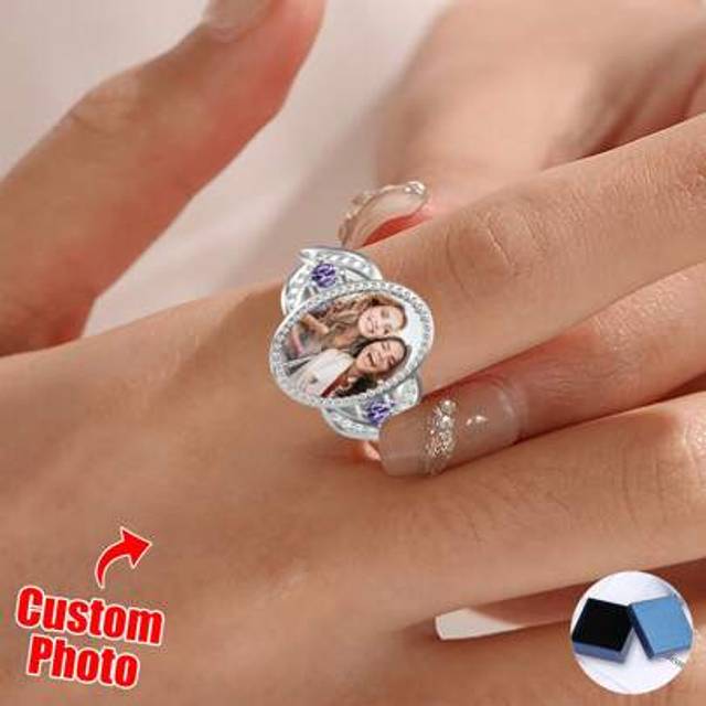 SHEIN Personalized Photo Rings Custom Picture Signet Ring Memorial Jewelry With Zirconia Gift For Women Her Grandma Mom Monther&#39;s Day Valentine&#39;s Day, Birth
