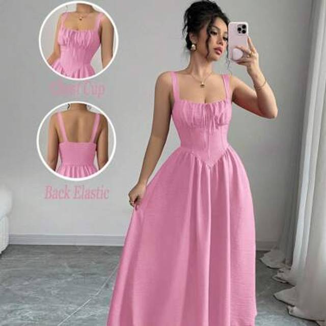 Airlisse Women&#39;s Pink Solid Color Romantic Elegant Valentine&#39;s Day Vacation Birthday Dresses Casual Dress Ruffled Front Tie Bow Cute Elegant Suspender Back Asy