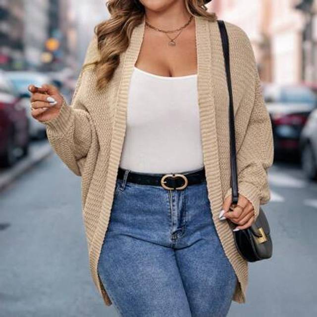 SHEIN Plus Size Long Sleeve Cocoon Knitted Cardigan