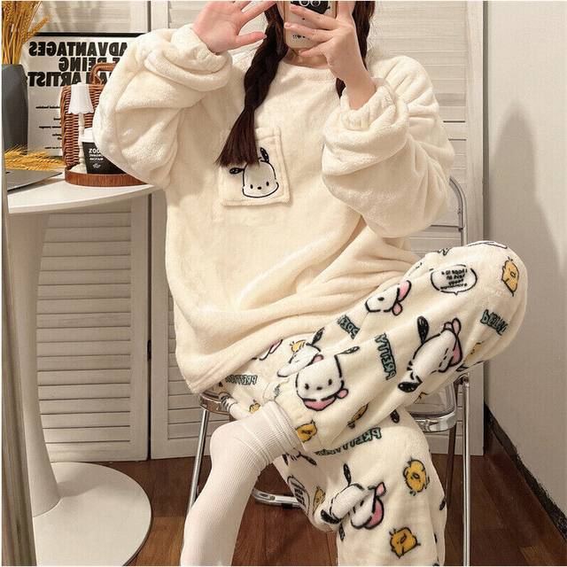 (Pacha Hund, Tag 2XL=EU XL) Ladies Fleece Pyjama Set Soft Warm Crew Neck Top Pants Loungewear Nightwear#