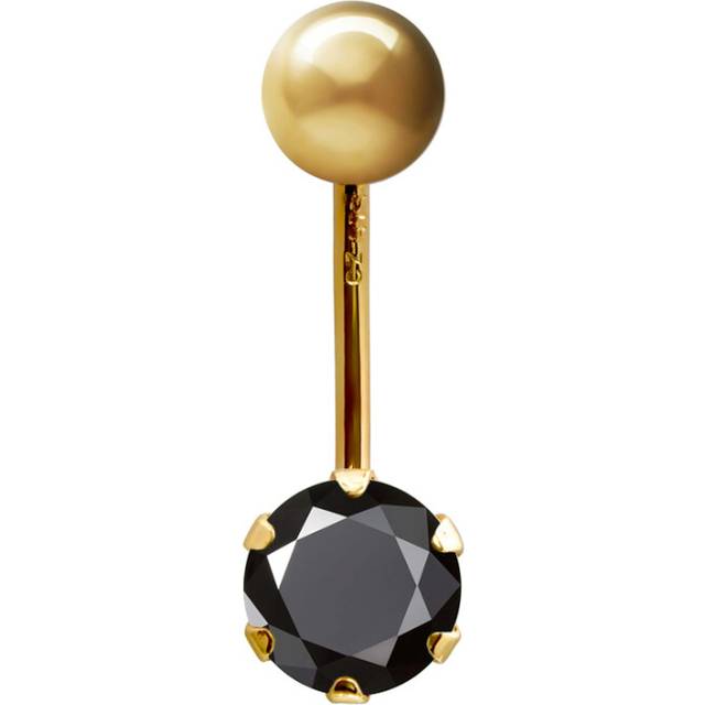 (9ct Yellow Gold, Black) Jewelco London Ladies 9ct Yellow Gold 6mm Cubic Zirconia Solitaire Banana Belly Bar Body Piercing 10mm - JBJ100-101