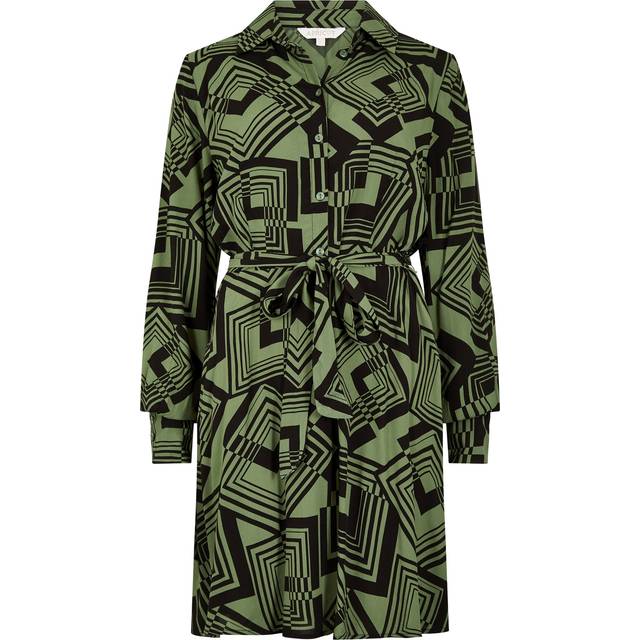 Womens Geo Squares Shirt Mini Dress - Green - 14