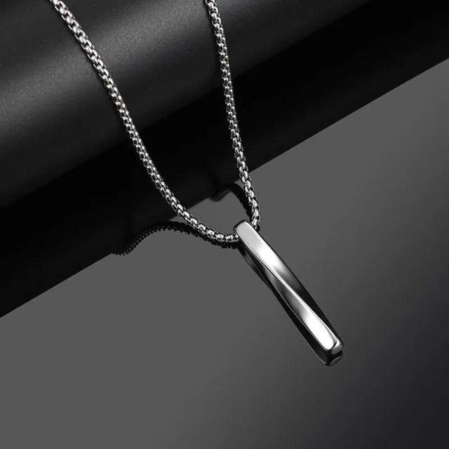 (60cm) Rectangle Pendant Necklace Men Collar Trendy Simple Stainless Steel Chain Men Necklace Jewelry Gift