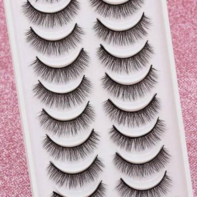 SHEIN 10 Pairs Eyelashes Of Natural False Eyelashes Fluffy Soft Dramatic 3D Mink Eye Multi-Layer Mascara Short Thick Extension Bulk False Eyelashes Black Th
