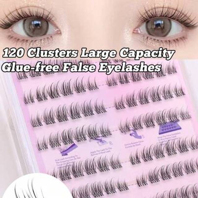 SHEIN 120 Clusters Glue-Free Lashes C Curl Natural Crossed Reusable False Eyelash Soft And Long-Lasting Individual Lash Clusters 10-12mm Wear No Glue Needed