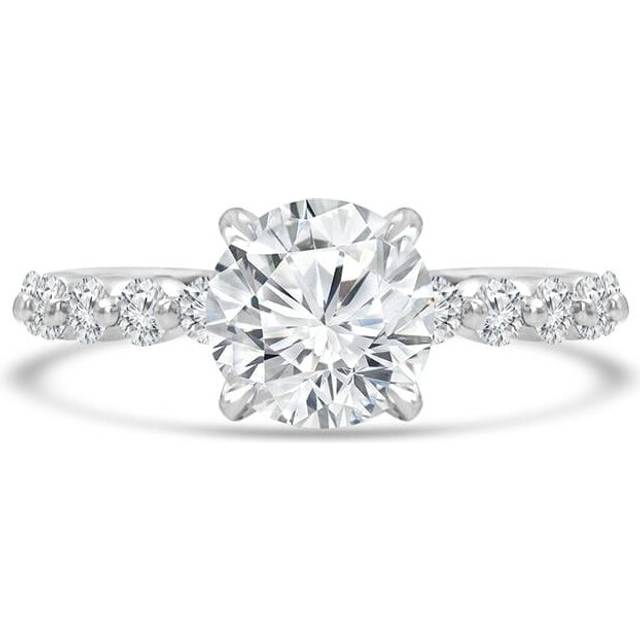 Majesty Diamonds MD240080-8.5 1.8 CTW Round Diamond Shared-Prong Solitaire with Accents Engagement Ring in 14K White Gold - Size 8.5