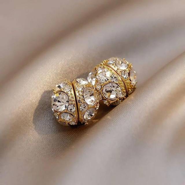 (gold, 1 Pair) Magnet Earring Zircon Crystal Strong Magnetic Therapy Slimming Health Care Power Clip Earrings Party Wedding Jewelry