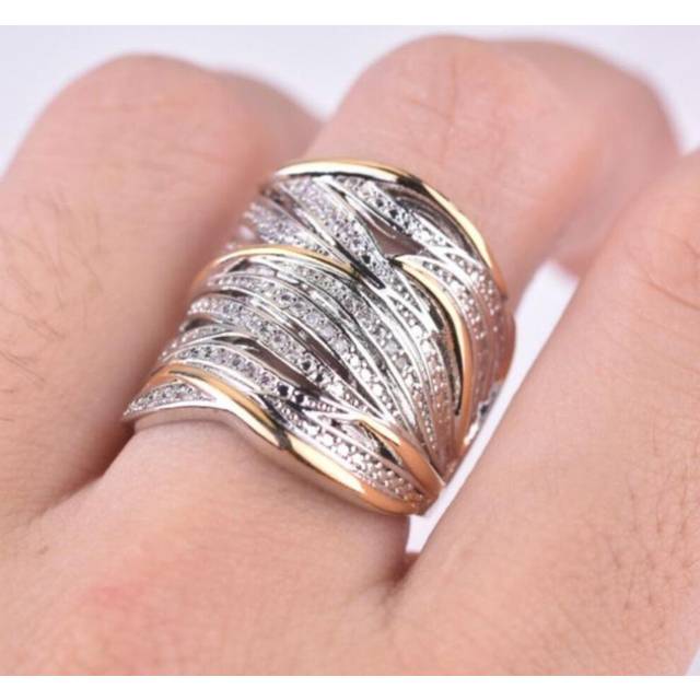 (silver,gold, 12) Elegant Women's Silver Color Ring Crossover Two-tone Yellow Gold Plated Bride Engagement Wedding Band Rings