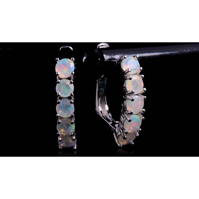 (white) Small Earrings Round 3mm Natural Opal Colorful Gemstones Cute Classic Simple Design Fine Jewelry For Women Girls Nice Gift