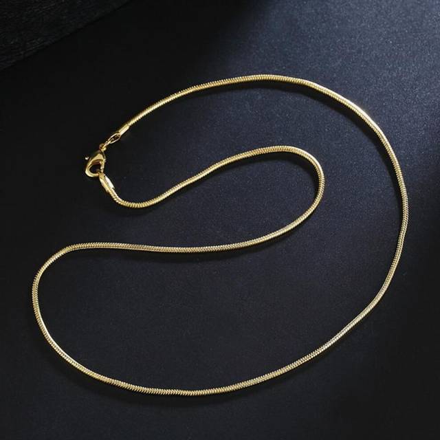 (gold, 60cm) S925 Sterling Silver 16/18/20/22/24/26/28/30 Inch 2mm 18k Gold Snake Necklace For Women Man Fashion Wedding Jewelry