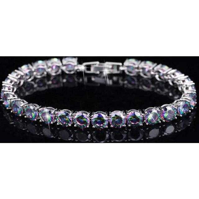 (multicolor) Cmm High Quality Silver Color Round Mystic Rainbow Zirconia Tennis Bracelets