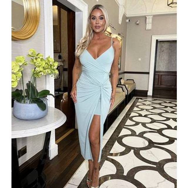 Duck Egg Strappy Wrap Top Knot Skirt Midi Dress - Grey - 12