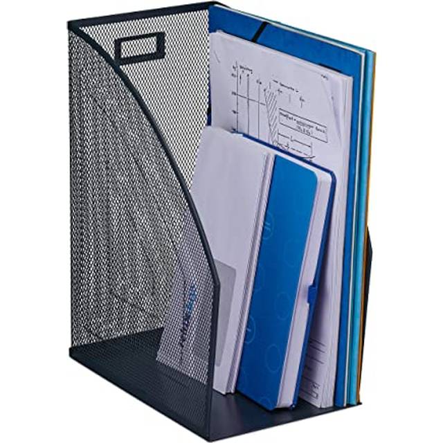 File Organiser, Standing, Mesh Design, Office & Home, h x w x d: 32 x 16 x 24.5 cm, Metal, Grey - Relaxdays