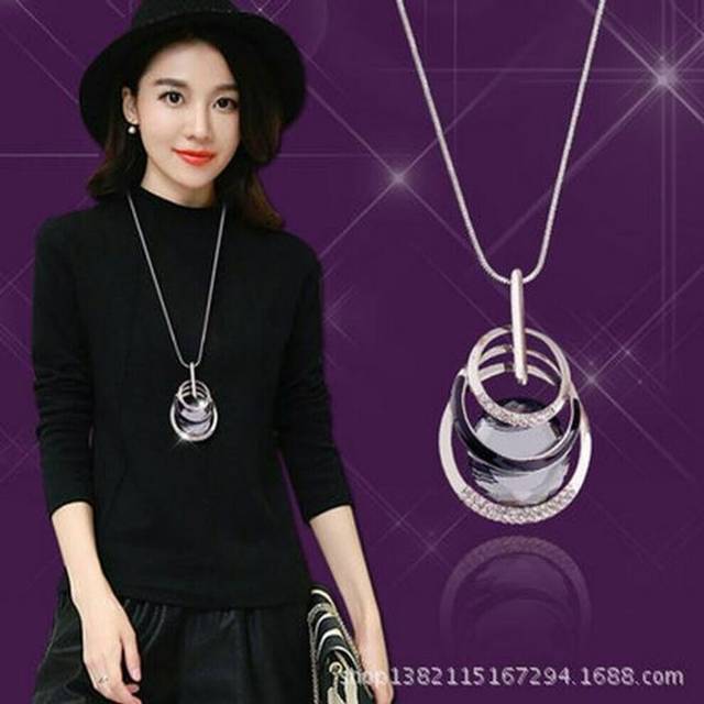 (silver, multi-layer round) &quot;European-American Style Sweater Necklace: Versatile Long Tassel Design for Women, Autumn-Winter Accessory&quot;